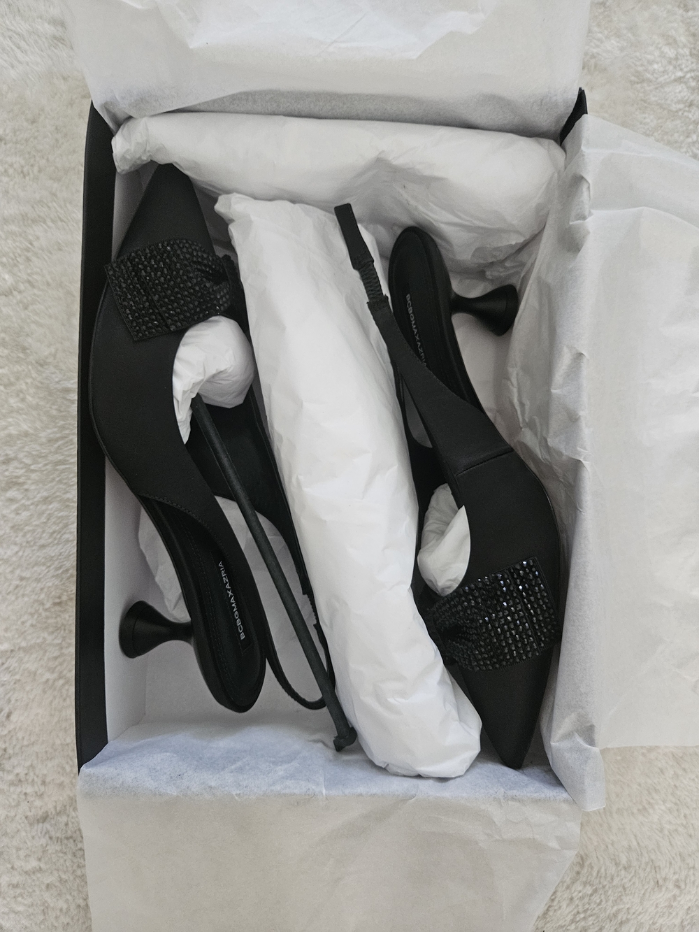 NWT BCBGMaxAzria Size 7.5 Black Crystal Bow Kitten Heel Pumps Preppy Coquette - Picture 6 of 12